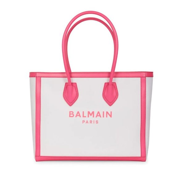 Balmain Handbags - Balmain B-Army Leather Trimmed Canvas Tote Neo Pink White
